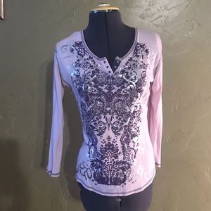 DKNY Jeans Pink Longsleeve Decorative Tee